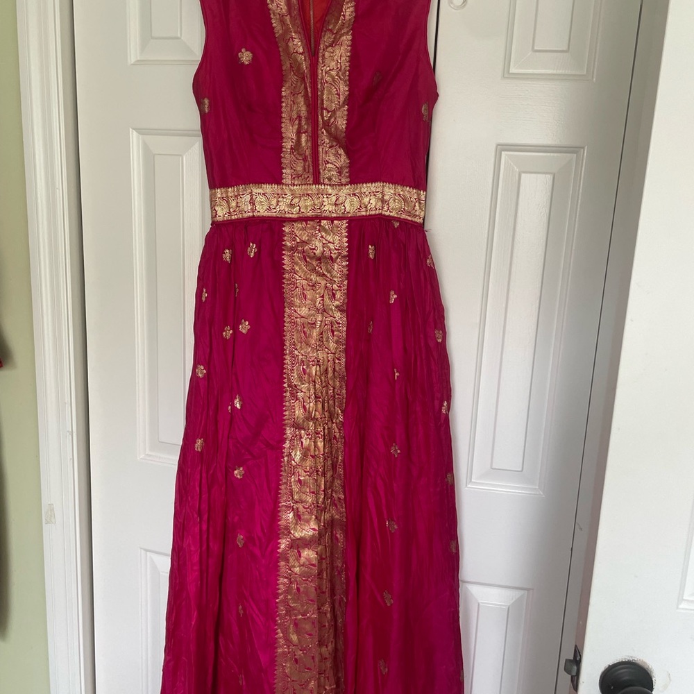 Vintage Sari Style Pink and Gold Dress